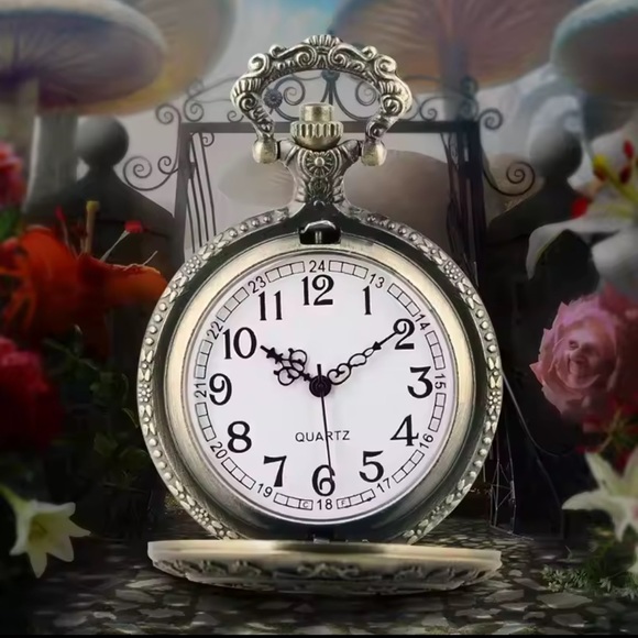 Vintage Brass Pocket Watch Alice in Wonderland theme - Picture 2 of 6